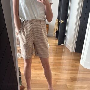 Women's Tan Checkered Shorts